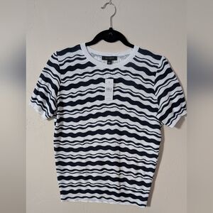 Ann Taylor Women's Short Sleeve Sweater Striped Navy White Size S NWT
